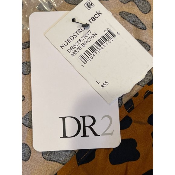 NWT DR2 Women Midi Dress Celia Animal Print Pocket V Neck Flutter Sleeve Brown L - Picture 13 of 15